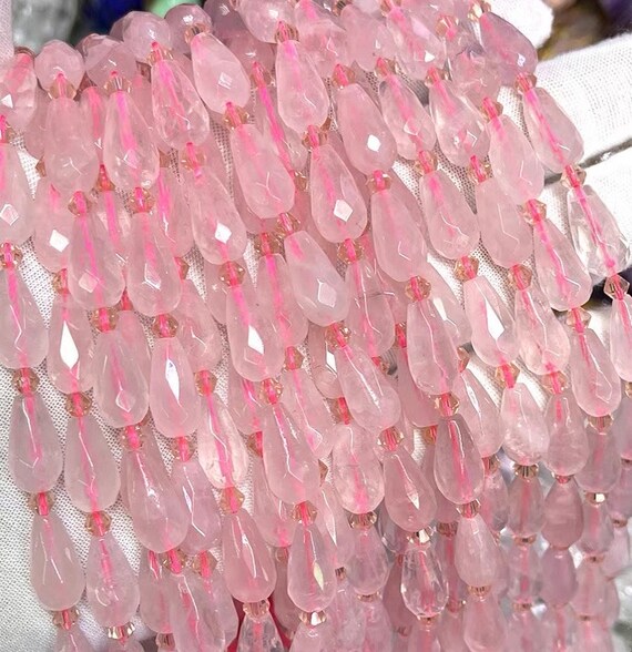 8×16mm Natural Faceted Rose Quartz Teardrop Spacer Loose Beads,diy Handmade Jewelry Making Beaded Accessories,15 Inches One Starand