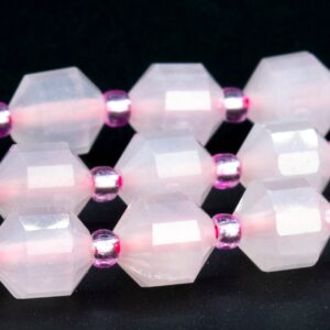 8x7MM Baby Pink Rose Quartz Beads Faceted Bicone Barrel Drum Grade AAA Genuine Natural Gemstone Loose Beads 15"/7.5"Bulk Lot Options(113475)