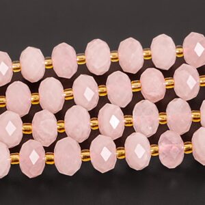 9-10mmx6mm Pink Rose Quartz Beads Grade A Genuine Natural Gemstone Faceted Rondelle Loose Beads 15" / 7.5" Bulk Lot Options (110559)