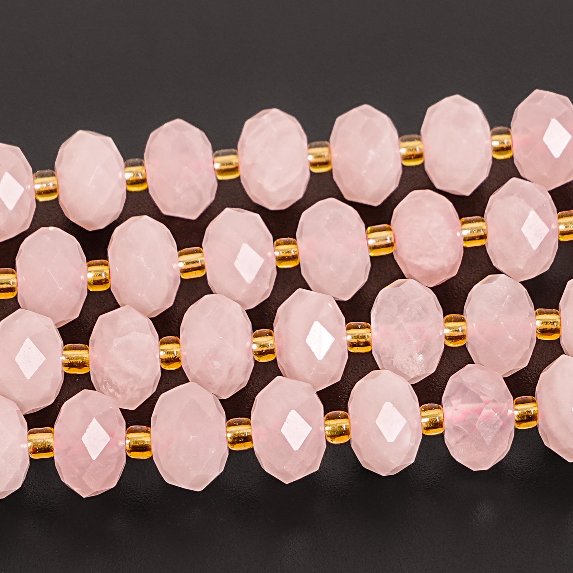 9-10mmx6mm Pink Rose Quartz Beads Grade A Genuine Natural Gemstone Faceted Rondelle Loose Beads 15" / 7.5" Bulk Lot Options (110559)