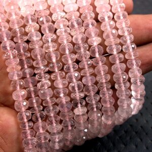 AAA Rose Quartz Gemstone Beads: 6.5-7mm Faceted Rondelle, 13" Strand