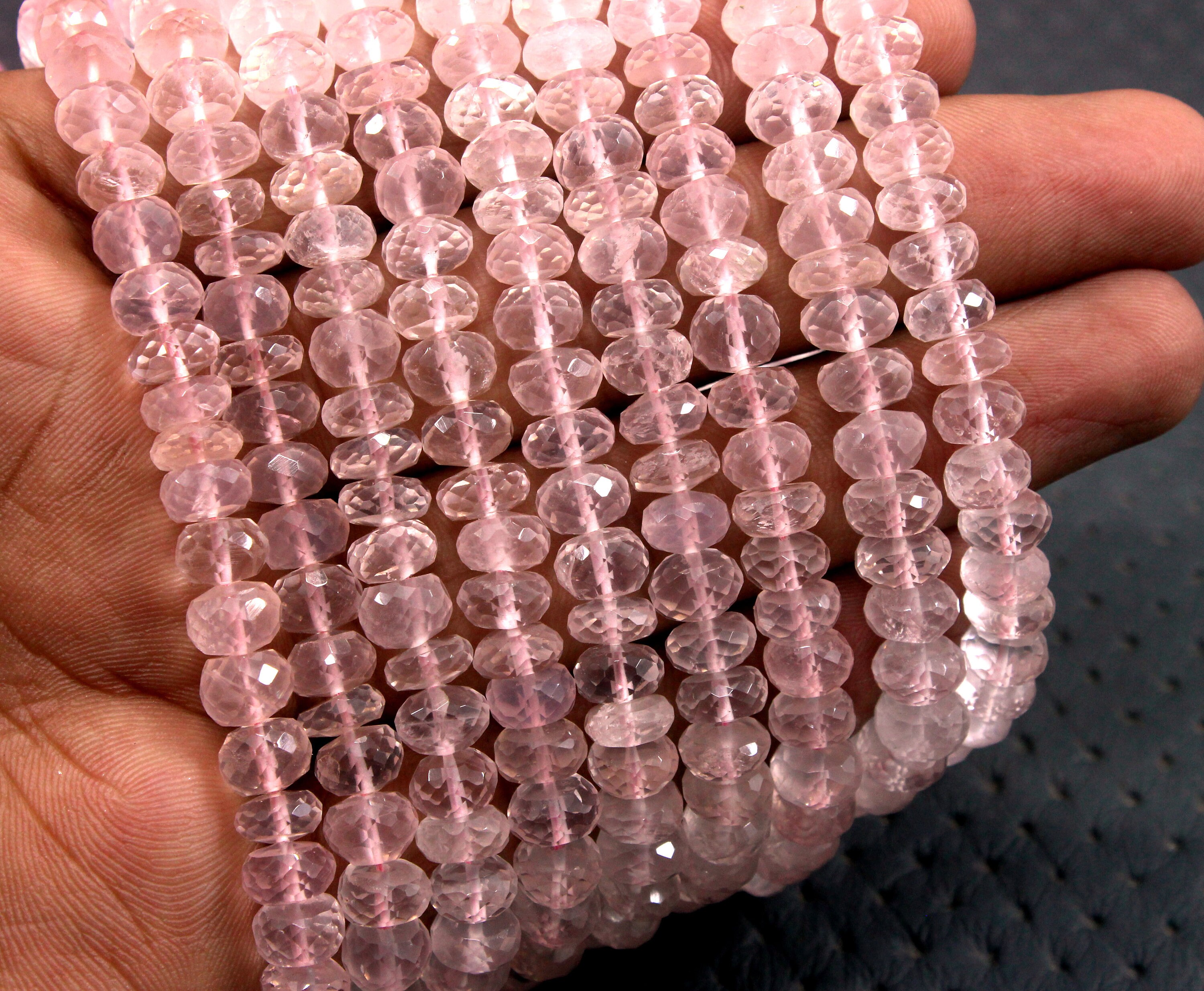 Aaa Rose Quartz Gemstone Beads: 6.5-7mm Faceted Rondelle, 13" Strand