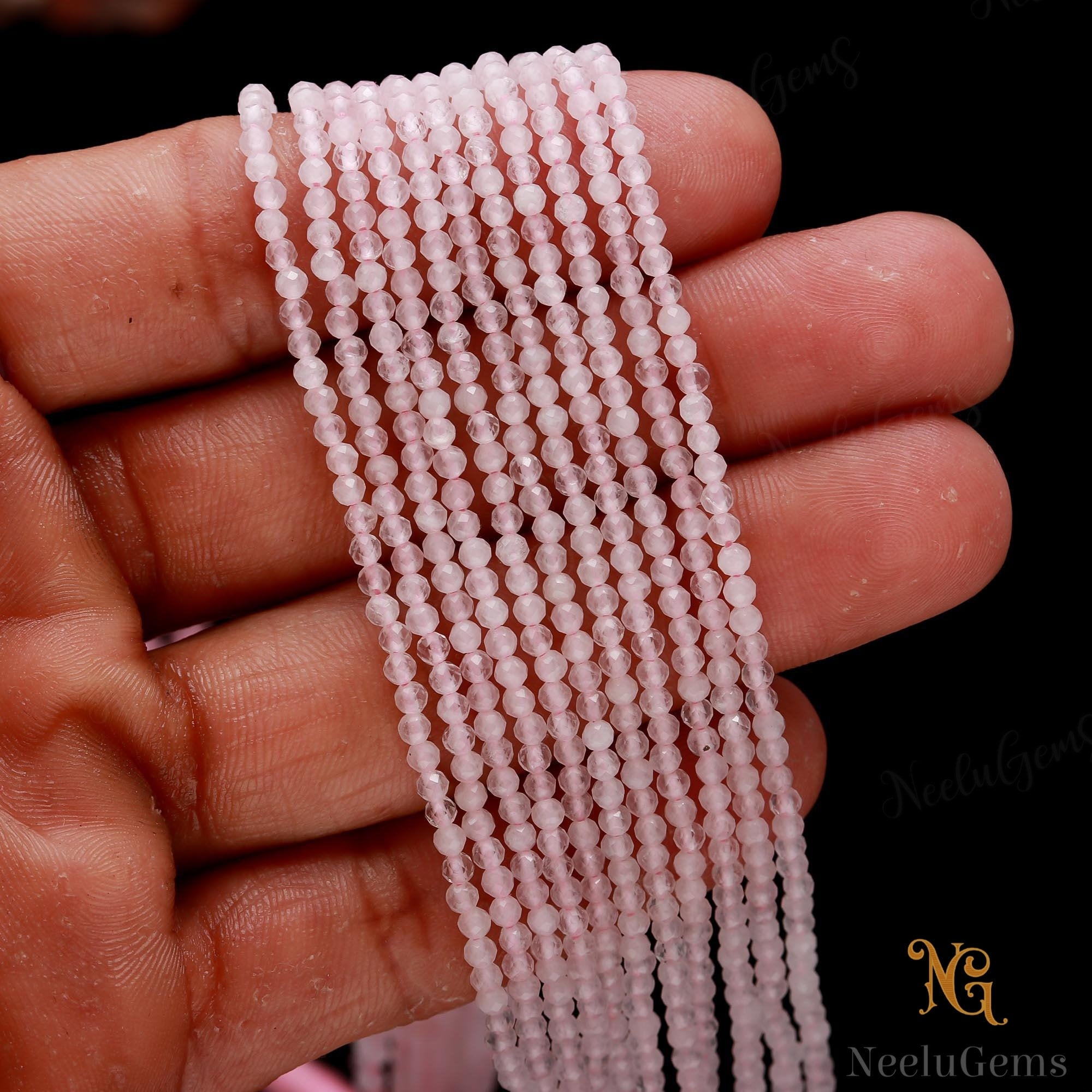 Aaa+ Natural Rose Quartz Microcut Faceted Beads, 2.3-2.4 Mm Pink Rose Quartz Tiny Rondelle Beads, 13"gemstone Beads For Handmade Jewelry