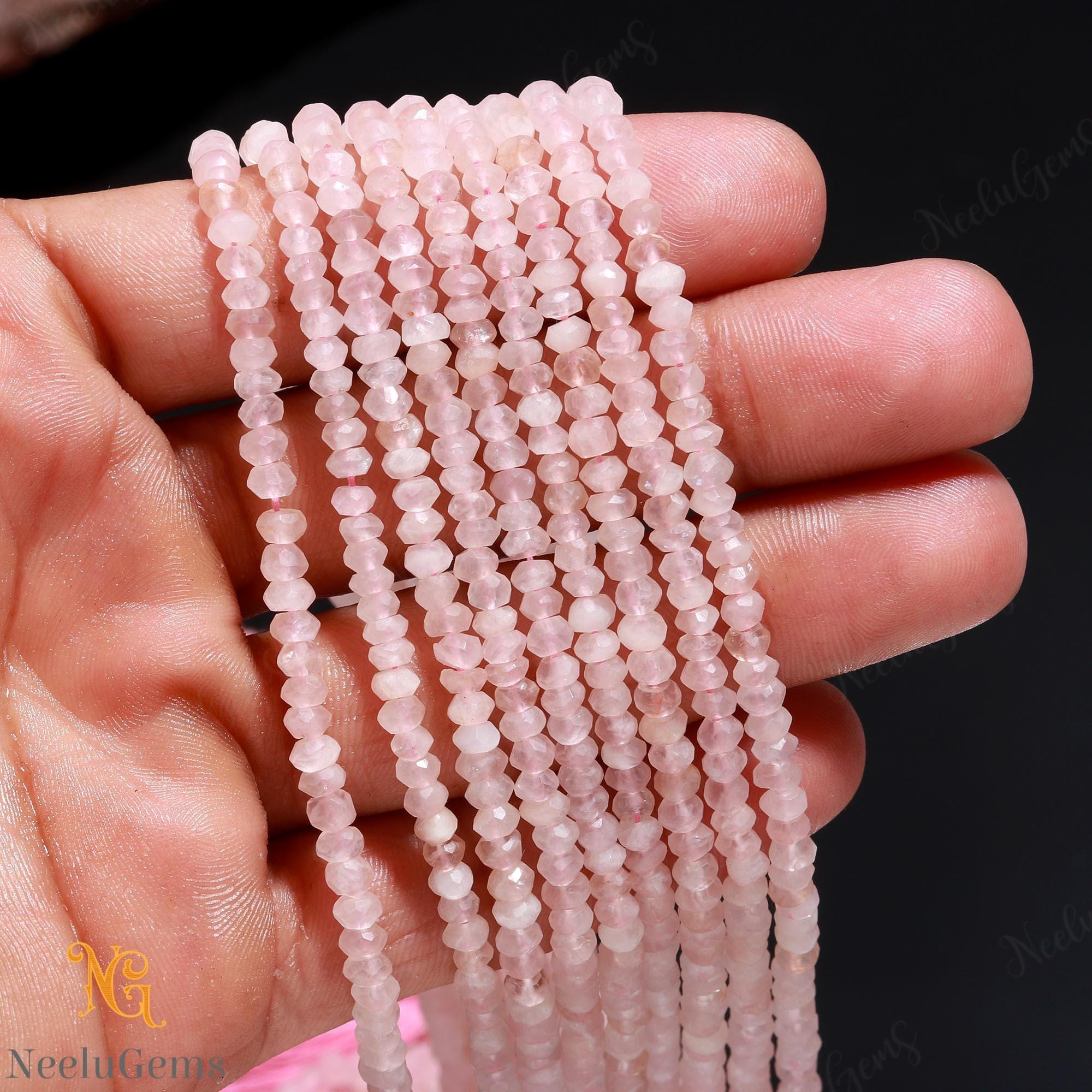 Aaa+ Pink Rose Quartz Faceted Rondelle Beads, 4-4.5 Mm Natural Rose Quartz Indian Cut Beads, 13" Loose Gemstone Beads For Handmade Jewelry