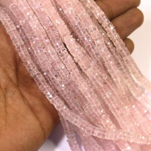 Faceted Rose Quartz Beads: Pink Tyre Shape, 6-6.5mm