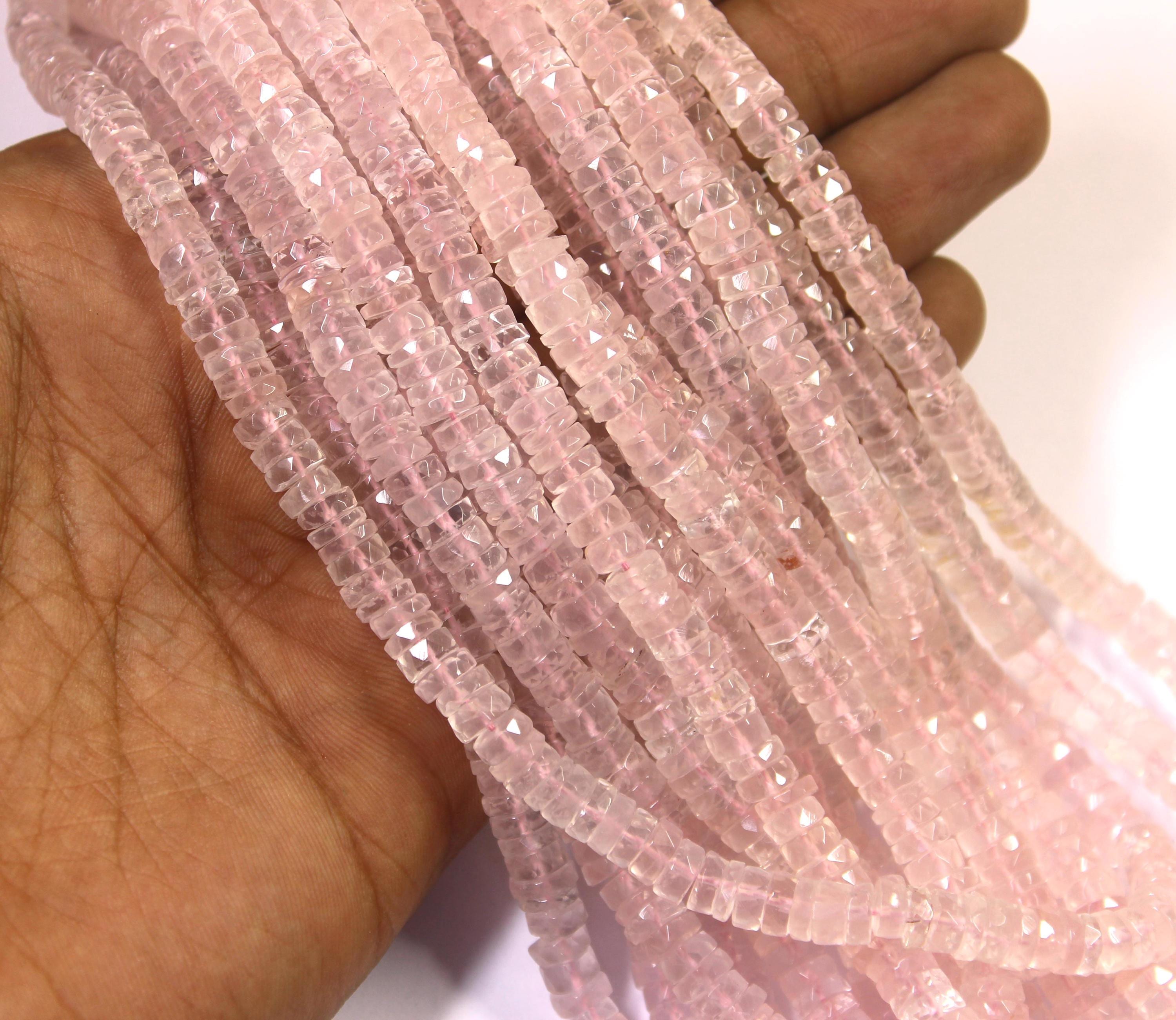 Faceted Rose Quartz Beads: Pink Tyre Shape, 6-6.5mm Faceted Rose Quartz Beads: Pink Tyre Shape, 6-6.5mm
