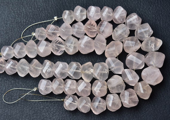 Big Rose Quartz Twisted Beads - 7 Inches - Natural Faceted Rose Quartz Spiral Rondelle - Size Is 9 -13 Mm #1509 Big Rose Quartz Twisted Beads - 7 Inches - Natural Faceted Rose Quartz Spiral Rondelle - Size Is 9 -13 Mm #1509