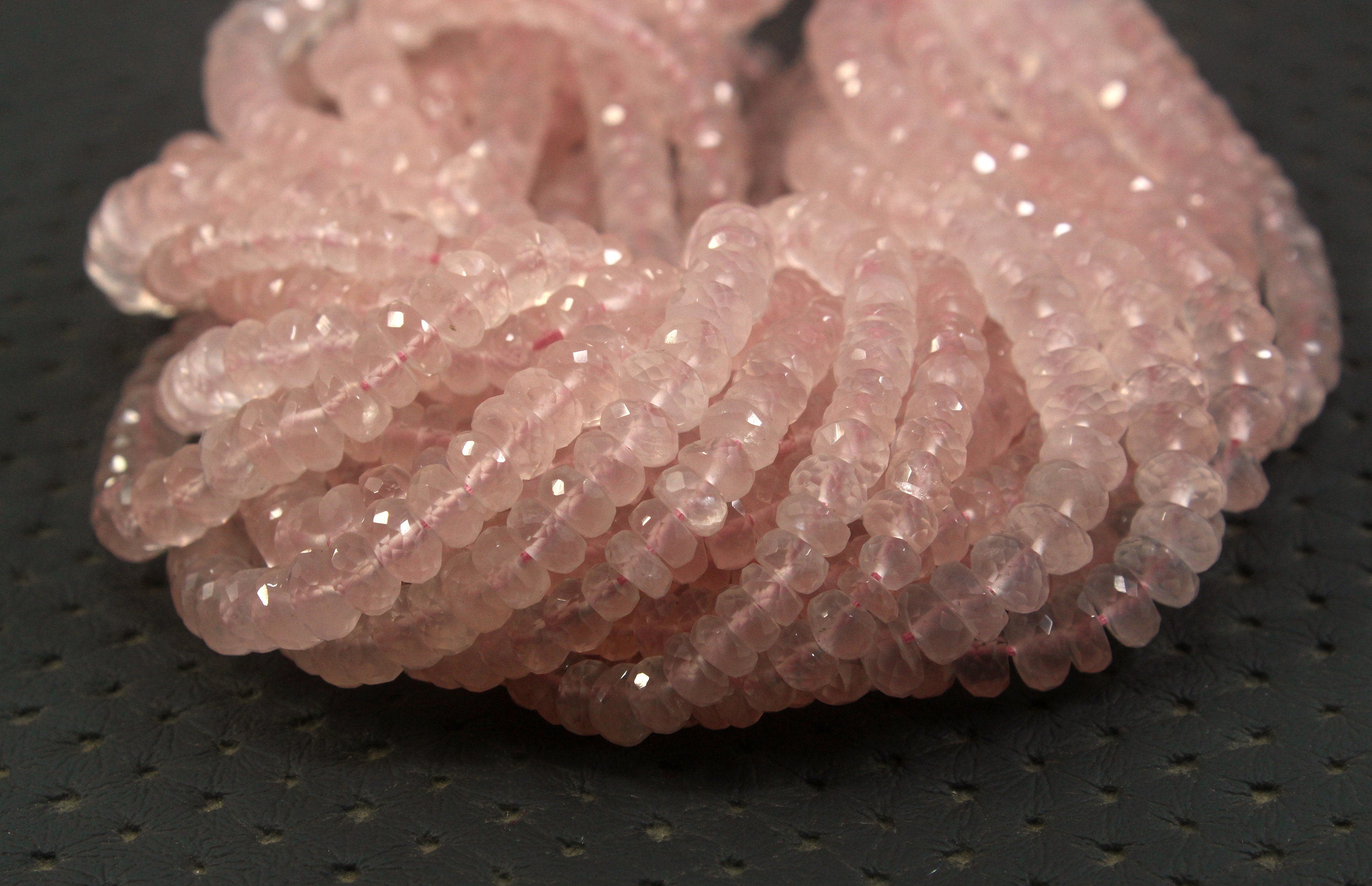Faceted Rose Quartz Gemstone Beads: 5-6mm Rondelle, 16" Strand