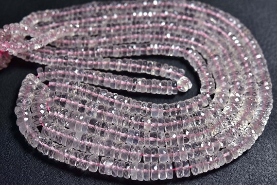 Natural Super Quality Micro Faceted Rose Quartz Tyre Rondelles Strand - Size Is 5-7 Mm #1142 Natural Super Quality Micro Faceted Rose Quartz Tyre Rondelles Strand - Size Is 5-7 Mm #1142