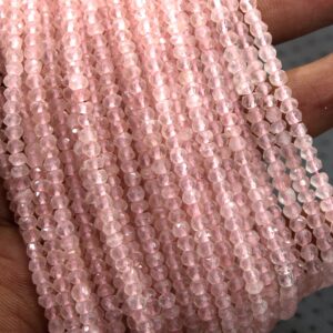 Faceted Rose Quartz Rondelle Beads: 4mm Pink Gemstone Strand, 13" Long
