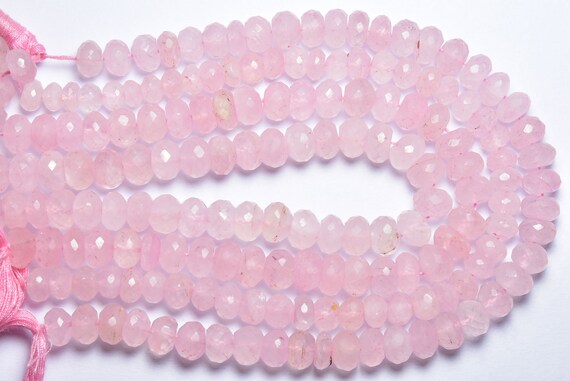 Rose Quartz Rondelle Beads - 9 Inches - Natural Beautiful Faceted Rose Quartz Rondelles Strand - Size Is 8-8.5 Mm #1921 Rose Quartz Rondelle Beads - 9 Inches - Natural Beautiful Faceted Rose Quartz Rondelles Strand - Size Is 8-8.5 Mm #1921