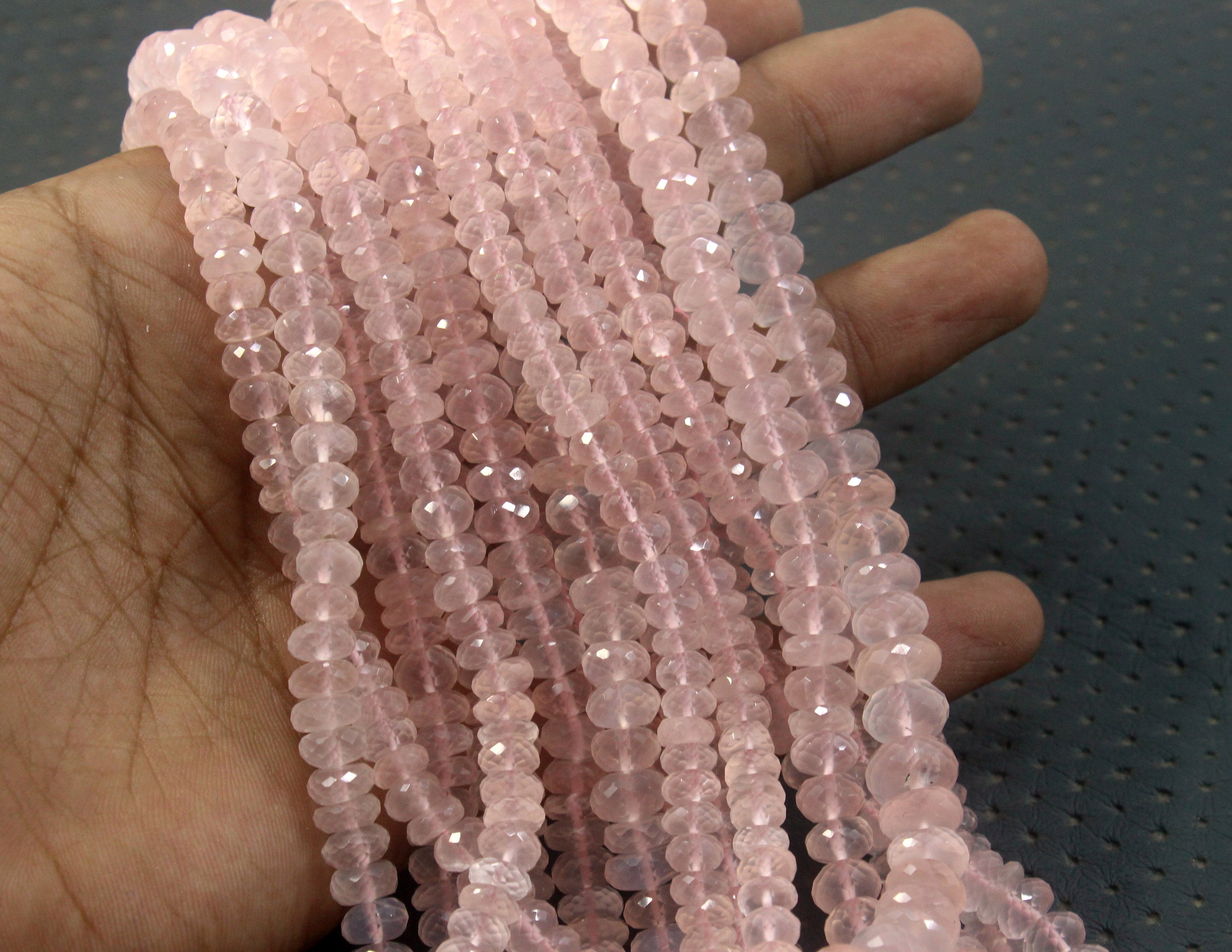 Faceted Rose Quartz Rondelle Beads: Pink Gemstone Strand (5.5-6 Mm)