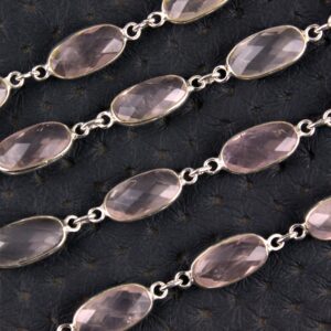 Sterling Silver Rose Quartz Connectors: Faceted Oval Chain Links (7x13 MM)