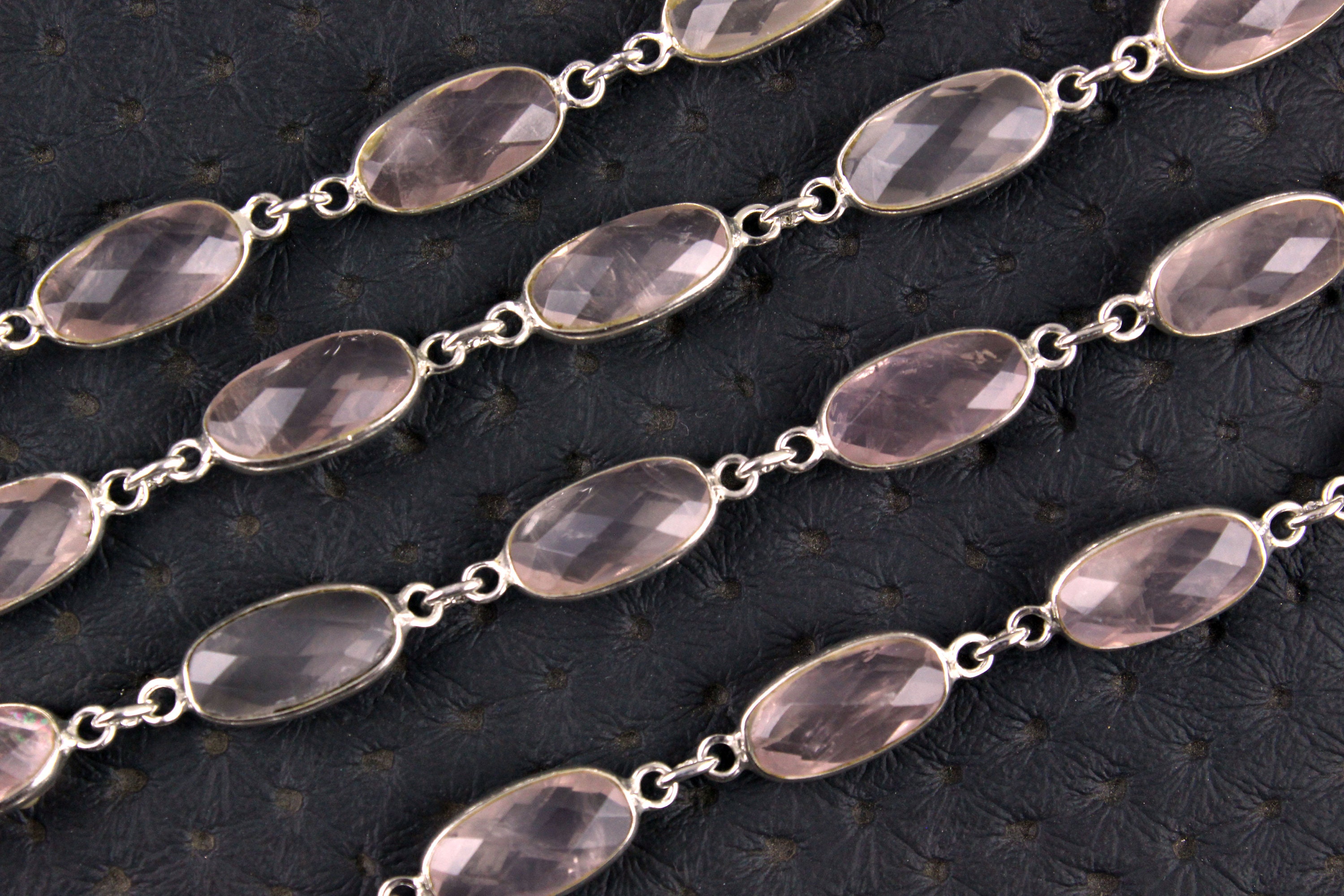 Sterling Silver Rose Quartz Connectors: Faceted Oval Chain Links (7x13 Mm) Sterling Silver Rose Quartz Connectors: Faceted Oval Chain Links (7x13 Mm)