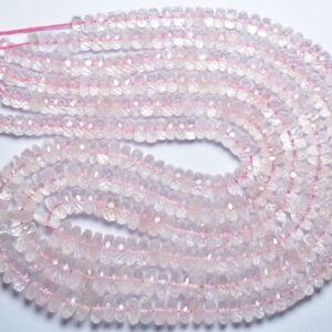 Superb Rose Quartz Tyre Beads - 8 inches - Natural Super Quality Micro Faceted Rose Quartz Tyre Rondelles Strand - Size is 6-8 mm #1883