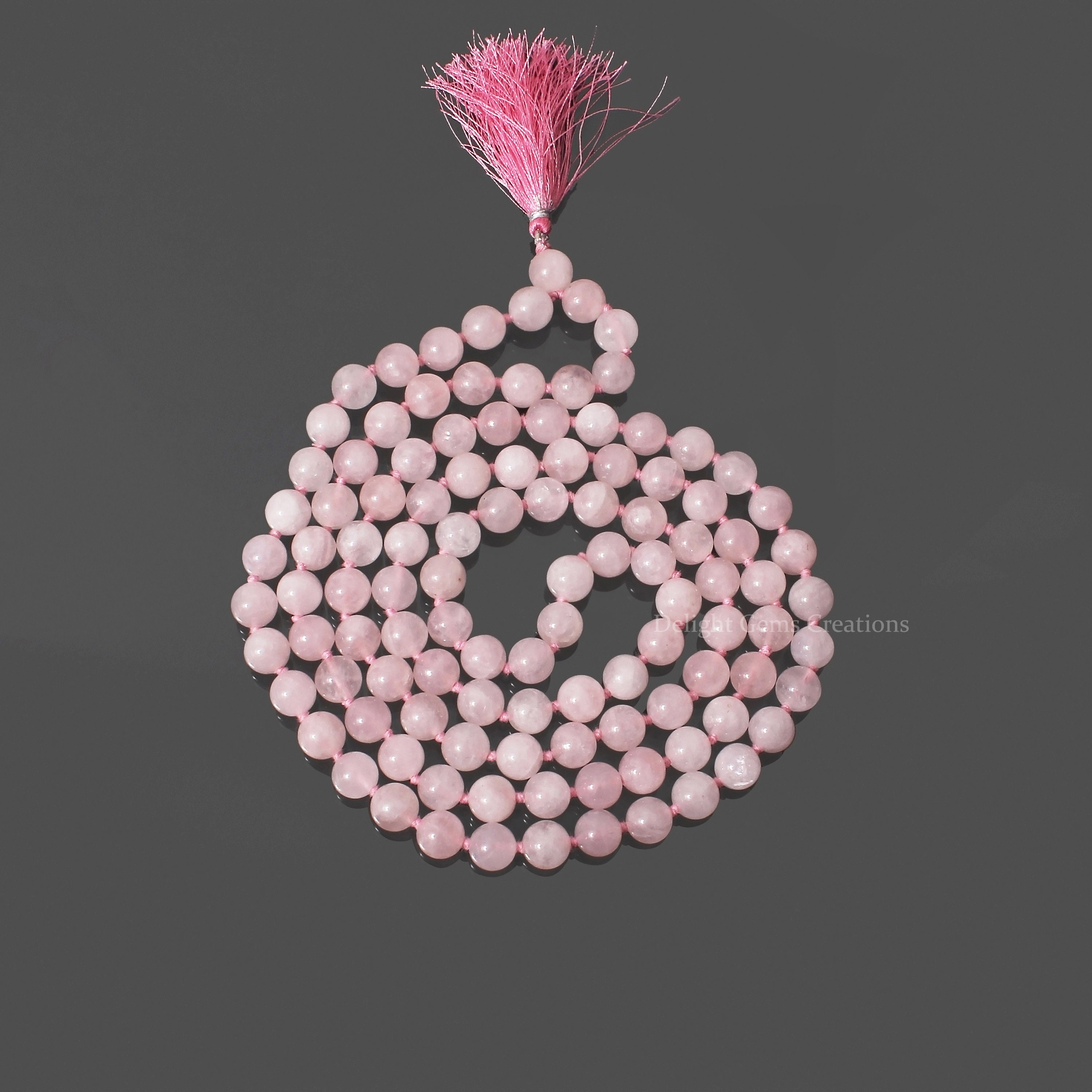 Rose Quartz 108 Beads Mala Necklace, 10mm Rose Quartz Beads Strand Mala, Hand Knotted Beads Mala, Japa Mala Necklace, Tassel Beads Necklace