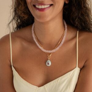 14K GOLD Rose quartz Necklace | Rose quartz necklace | [ENRO2045] Rose quartz Faceted Rondelle Beads Necklace | June birthstone #0339