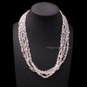 4 Layers Rose Quartz Beaded Necklace with Smooth Oval Nuggets, 5x9mm-5x10mm Beads with Sterling Silver Clasp, Boho Necklace 4 Layers Rose Quartz Beaded Necklace with Smooth Oval Nuggets, 5x9mm-5x10mm Beads with Sterling Silver Clasp, Boho Necklace