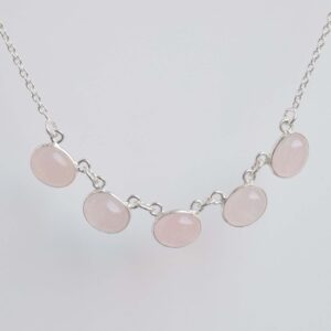 Rose Quartz 5-Stone Necklace: Handmade Sterling Silver Chain Rose Quartz 5-Stone Necklace: Handmade Sterling Silver Chain