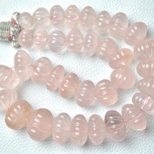 871 Cts, Natural Rose Quartz Carved Melon Shape Rondelle Smooth Carved Rondelles Melon Shape Beads Necklace 16 Inch, 13mm To 20mm No5733b 871 Cts, Natural Rose Quartz Carved Melon Shape Rondelle Smooth Carved Rondelles Melon Shape Beads Necklace 16 Inch, 13mm To 20mm No5733b