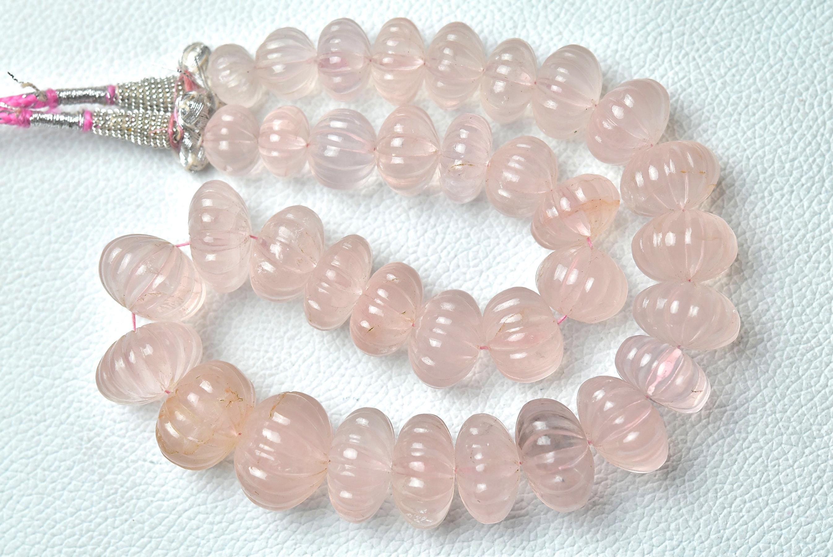 871 Cts, Natural Rose Quartz Carved Melon Shape Rondelle Smooth Carved Rondelles Melon Shape Beads Necklace 16 Inch, 13mm To 20mm No5733b 871 Cts, Natural Rose Quartz Carved Melon Shape Rondelle Smooth Carved Rondelles Melon Shape Beads Necklace 16 Inch, 13mm To 20mm No5733b