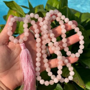 Rose Quartz 8mm Mala Necklace With Silk Thread Rose Quartz 8mm Mala Necklace With Silk Thread