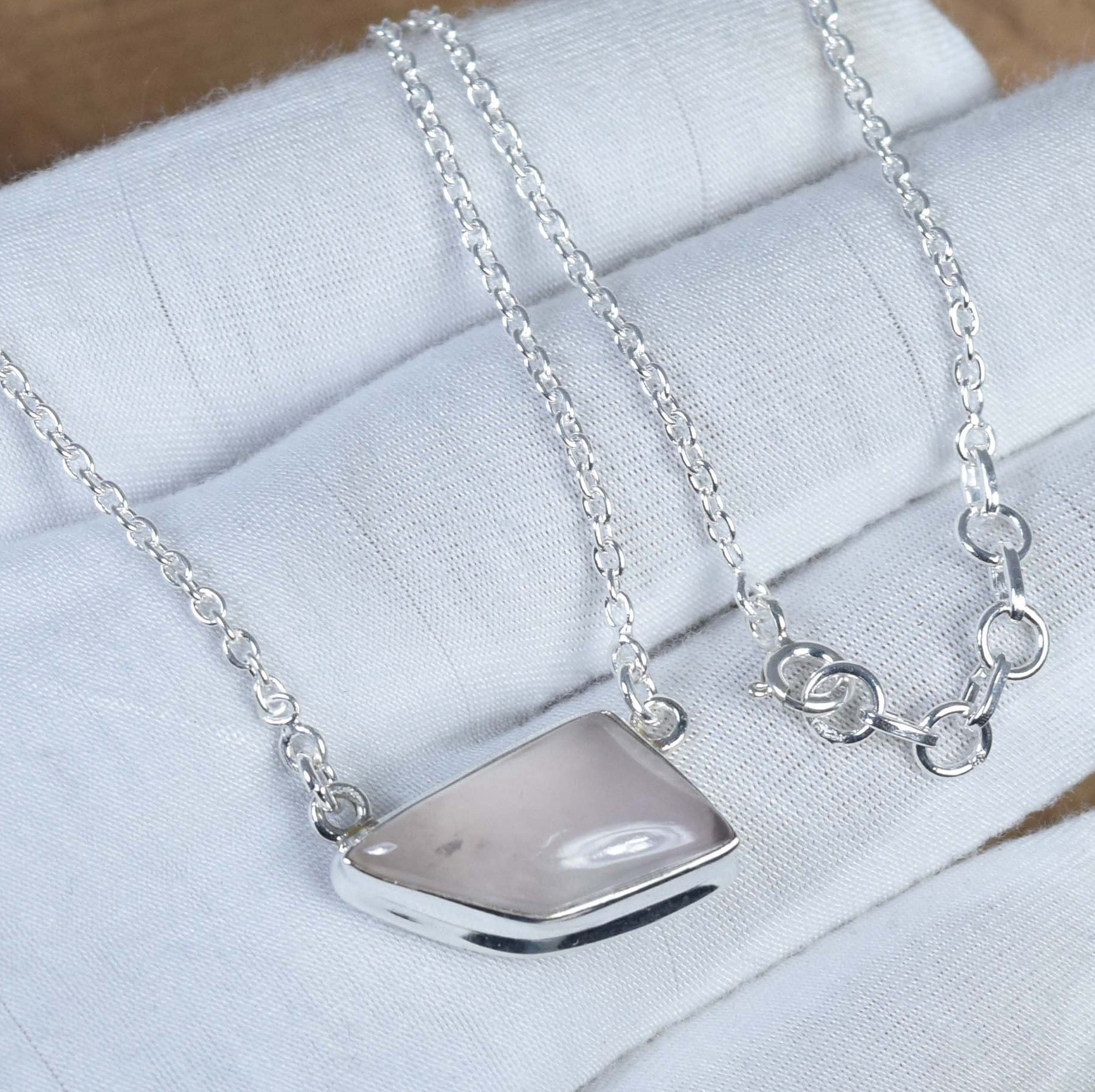 Rose Quartz 925 Sterling Silver Necklace - Handmade Gemstone Jewelry