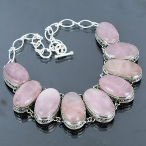 Rose Quartz 925 Sterling Silver Necklace - Handmade Vintage Gemstone Jewelry Rose Quartz 925 Sterling Silver Necklace - Handmade Vintage Gemstone Jewelry