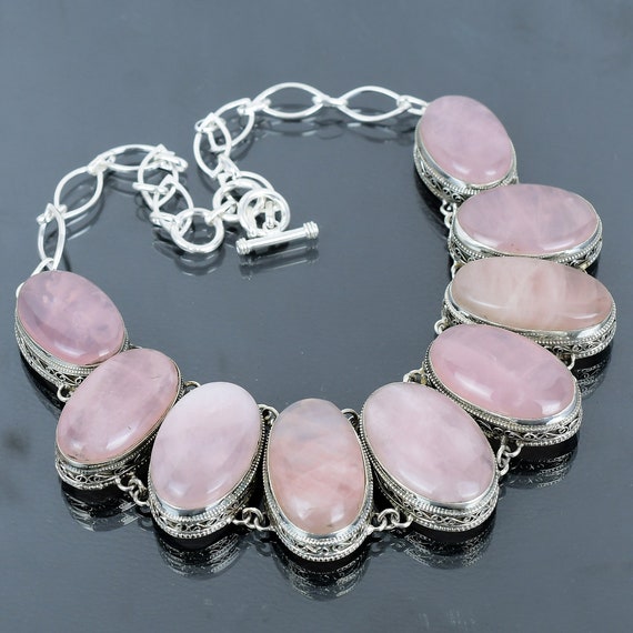 Rose Quartz 925 Sterling Silver Necklace - Handmade Vintage Gemstone Jewelry