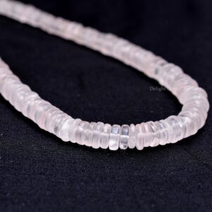 AAA Rose Quartz Beaded Necklace, Flat Tyre Gemstone Beads, 19 Inch AAA Rose Quartz Beaded Necklace, Flat Tyre Gemstone Beads, 19 Inch
