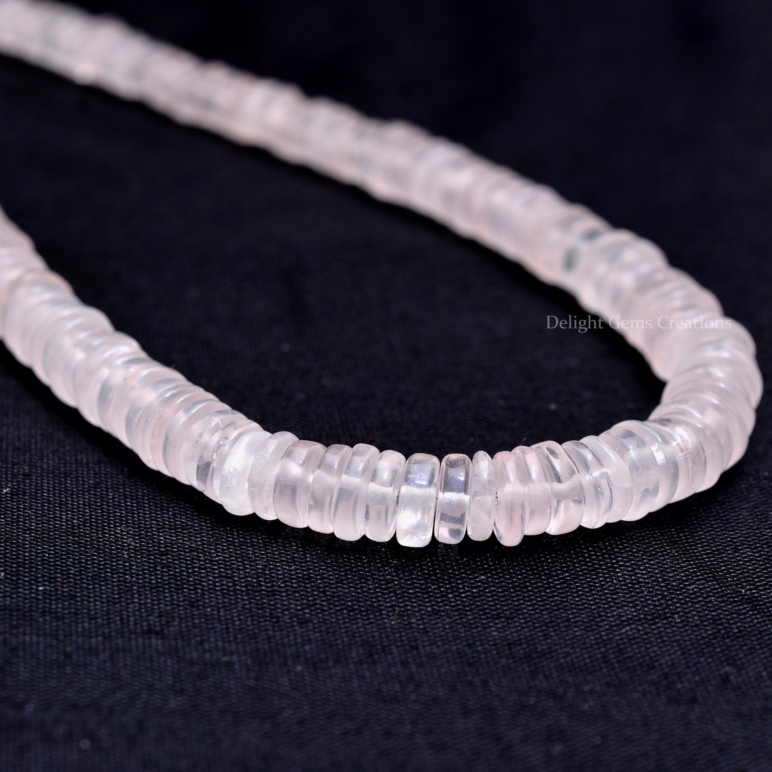 Aaa Rose Quartz Beaded Necklace, Flat Tyre Gemstone Beads, 19 Inch Aaa Rose Quartz Beaded Necklace, Flat Tyre Gemstone Beads, 19 Inch