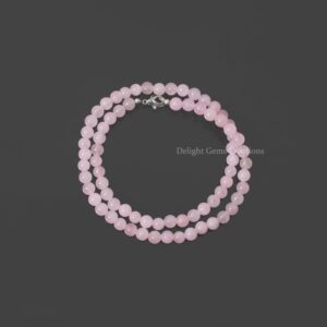 Rose Quartz Beaded Necklace, 6.5mm Smooth Round Gemstone Beads, Handmade Jewelry Rose Quartz Beaded Necklace, 6.5mm Smooth Round Gemstone Beads, Handmade Jewelry