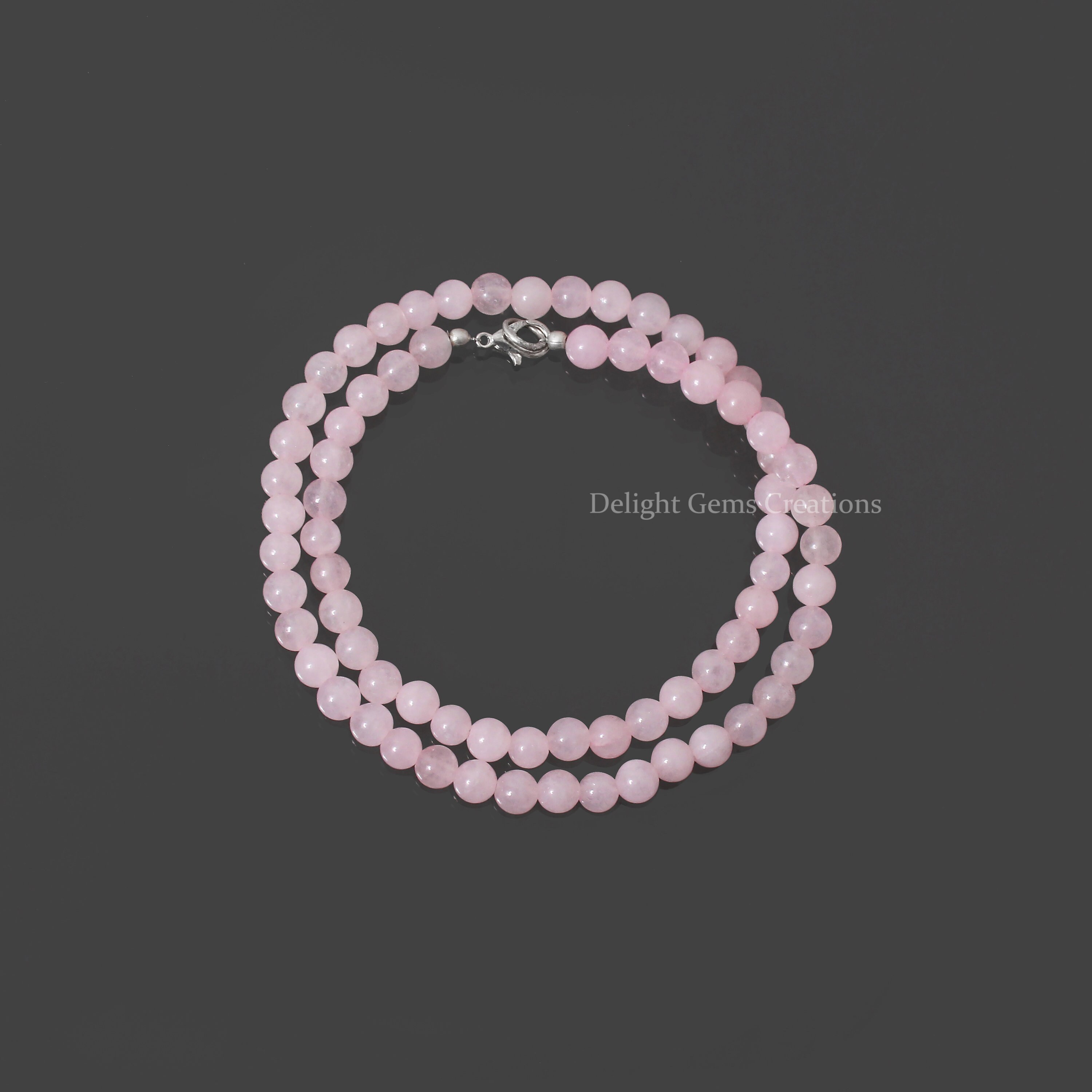 Rose Quartz Beaded Necklace, 6.5mm Smooth Round Gemstone Beads, Handmade Jewelry Rose Quartz Beaded Necklace, 6.5mm Smooth Round Gemstone Beads, Handmade Jewelry