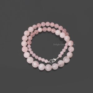 Rose Quartz Beaded Necklace, 6mm-12mm Smooth Round Beads, 18 Inch Rose Quartz Beaded Necklace, 6mm-12mm Smooth Round Beads, 18 Inch
