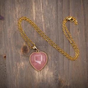 Dark Pink Rose Quartz Heart Necklace with Gold 1'' Gold Chain Optional Super Pink or Light Pink You Pick Dark Pink Rose Quartz Heart Necklace with Gold 1'' Gold Chain Optional Super Pink or Light Pink You Pick