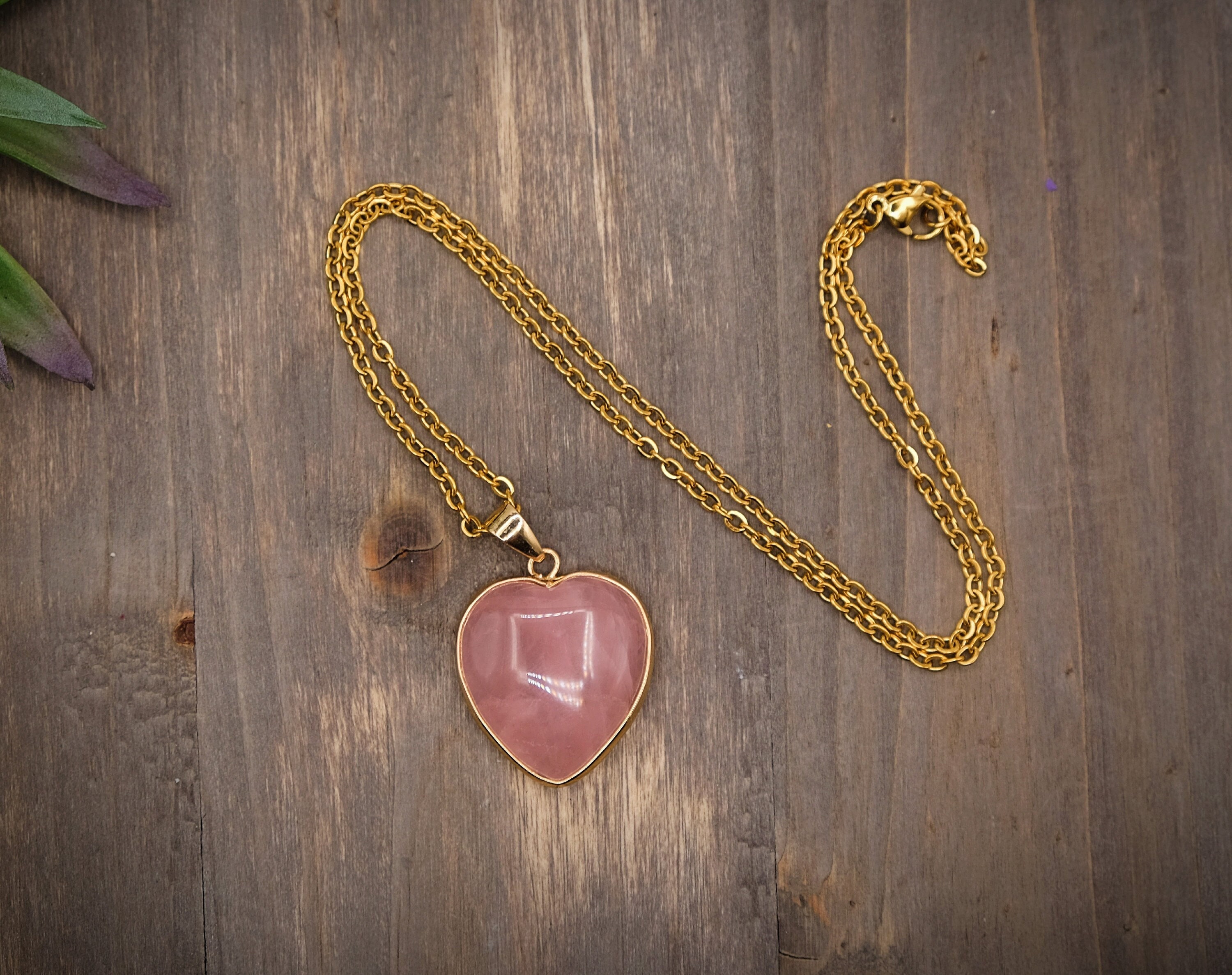 Dark Pink Rose Quartz Heart Necklace With Gold 1'' Gold Chain Optional Super Pink Or Light Pink You Pick Dark Pink Rose Quartz Heart Necklace With Gold 1'' Gold Chain Optional Super Pink Or Light Pink You Pick