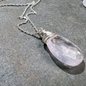 Delicate Rose Quartz Drop Necklace and 16 inches Sterling Silver Necklace Delicate Rose Quartz Drop Necklace and 16 inches Sterling Silver Necklace