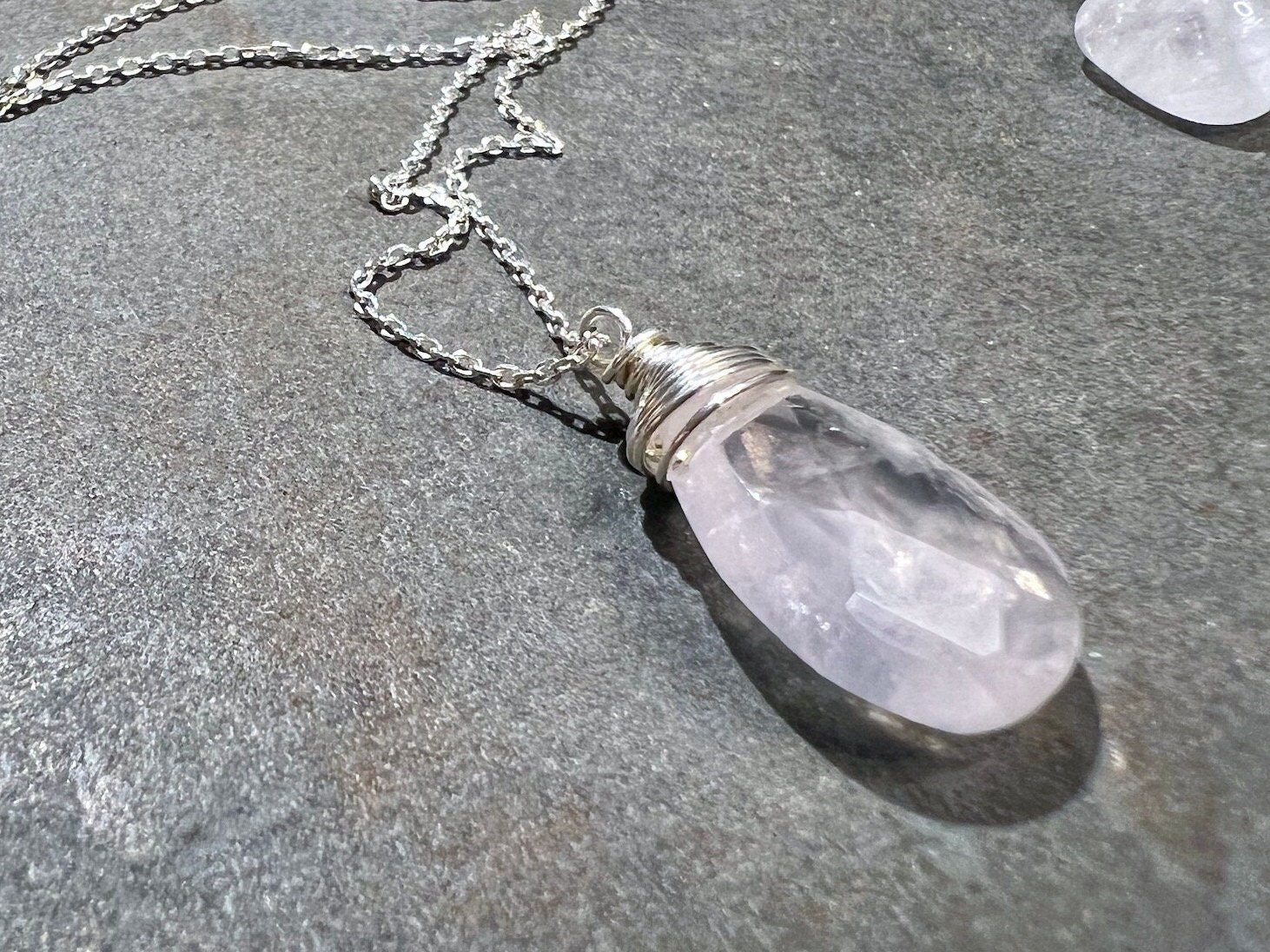 Delicate Rose Quartz Drop Necklace And 16 Inches Sterling Silver Necklace Delicate Rose Quartz Drop Necklace And 16 Inches Sterling Silver Necklace