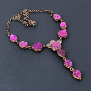 Electroformed Copper Pink Druzy Necklace - Rose Quartz Accent Electroformed Copper Pink Druzy Necklace - Rose Quartz Accent