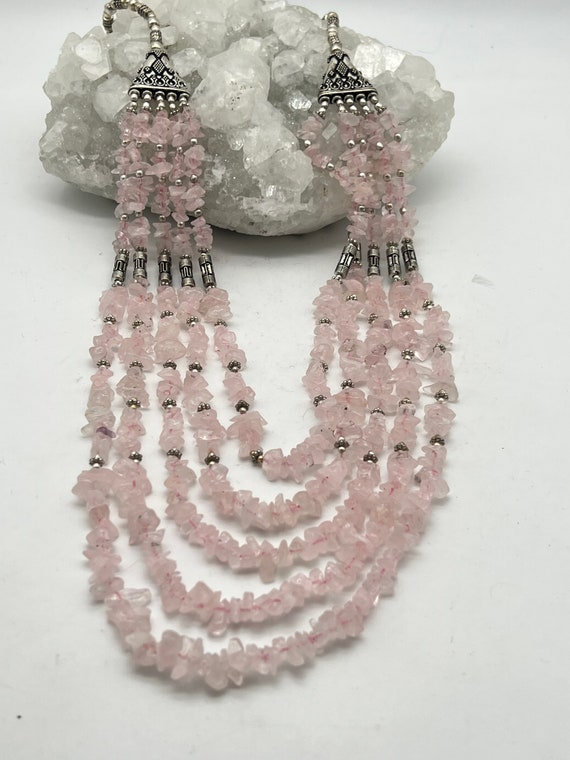 Five Strand Rose Quartz Beaded Necklace-20"