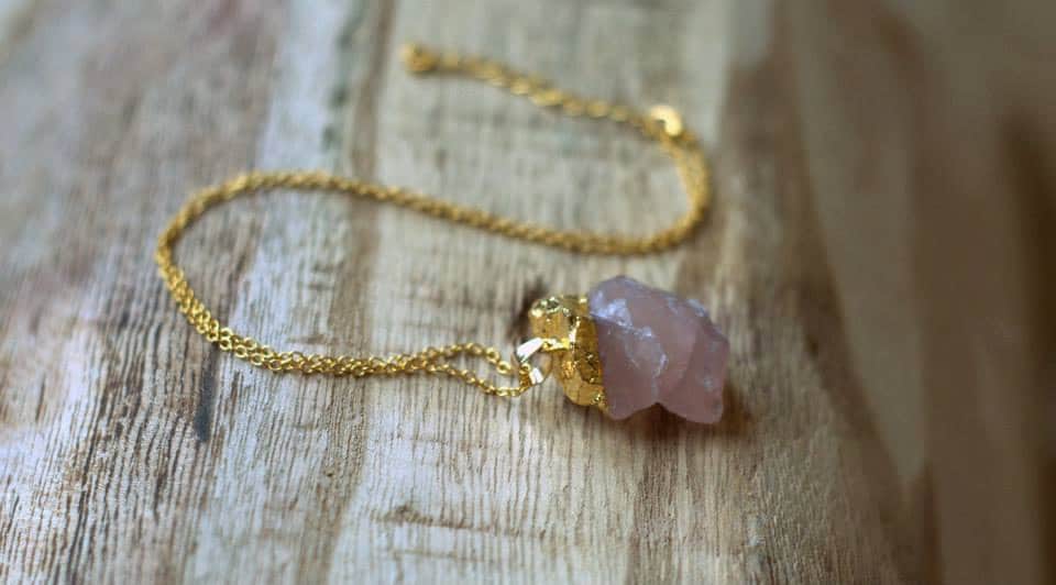 Rose Quartz Necklace, Gold Rose Quartz Necklace, Raw Quartz Necklace, Gemstone Necklace, Crystal Necklace
