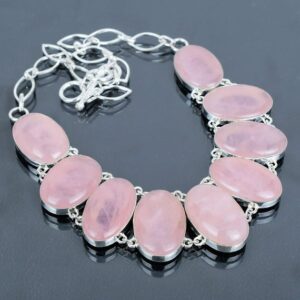 Handmade Rose Quartz Necklace: 925 Sterling Silver, Adjustable Chain Handmade Rose Quartz Necklace: 925 Sterling Silver, Adjustable Chain