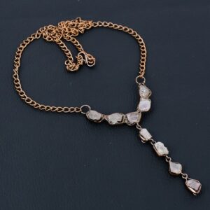 Handmade Electroformed Copper Rose Quartz Necklace, Adjustable Chain Handmade Electroformed Copper Rose Quartz Necklace, Adjustable Chain