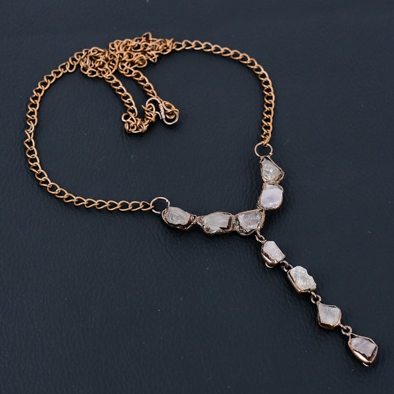 Handmade Electroformed Copper Rose Quartz Necklace, Adjustable Chain Handmade Electroformed Copper Rose Quartz Necklace, Adjustable Chain