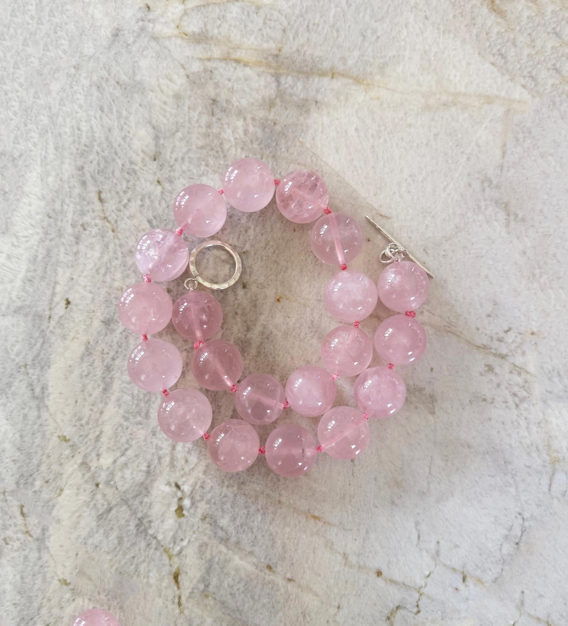 Handmade Madagascar Ice Rose Quartz Necklace: Sterling Silver Clasp