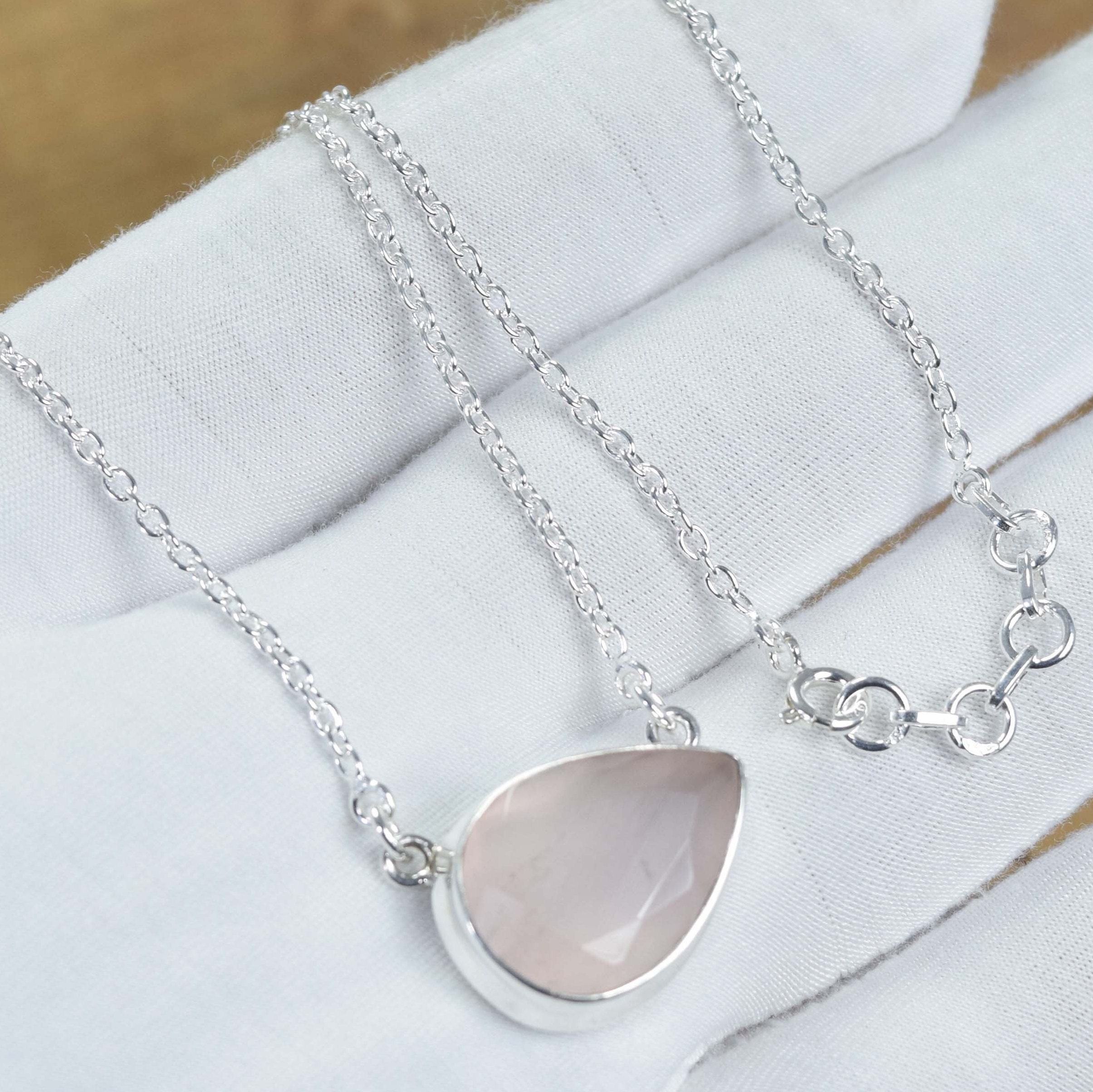 Handmade Rose Quartz Sterling Silver Necklace: January Birthstone