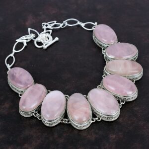 Handmade Rose Quartz Necklace: Vintage 925 Sterling Silver, Adjustable Handmade Rose Quartz Necklace: Vintage 925 Sterling Silver, Adjustable