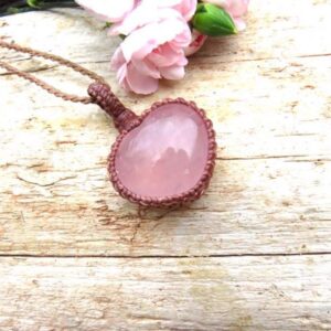 Rose Quartz heart macrame necklace, self-love gifts, mothers day gift ideas, for grandmother Rose Quartz heart macrame necklace, self-love gifts, mothers day gift ideas, for grandmother