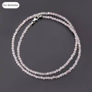 Natural Rose Quartz Bead Necklace, 3mm Rose Quartz Faceted Round Beaded Necklace, AAA Quality Tiny Rose Quartz Beads Silver Necklace Jewelry Natural Rose Quartz Bead Necklace, 3mm Rose Quartz Faceted Round Beaded Necklace, AAA Quality Tiny Rose Quartz Beads Silver Necklace Jewelry