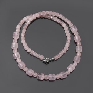 Natural Rose Quartz Beaded Necklace, 5mm Rose Quartz Faceted Cube/Barrel Beads Necklace, Pink Stone Rose Quartz Jewelry, Wife Gift, Mom Gift Natural Rose Quartz Beaded Necklace, 5mm Rose Quartz Faceted Cube/Barrel Beads Necklace, Pink Stone Rose Quartz Jewelry, Wife Gift, Mom Gift
